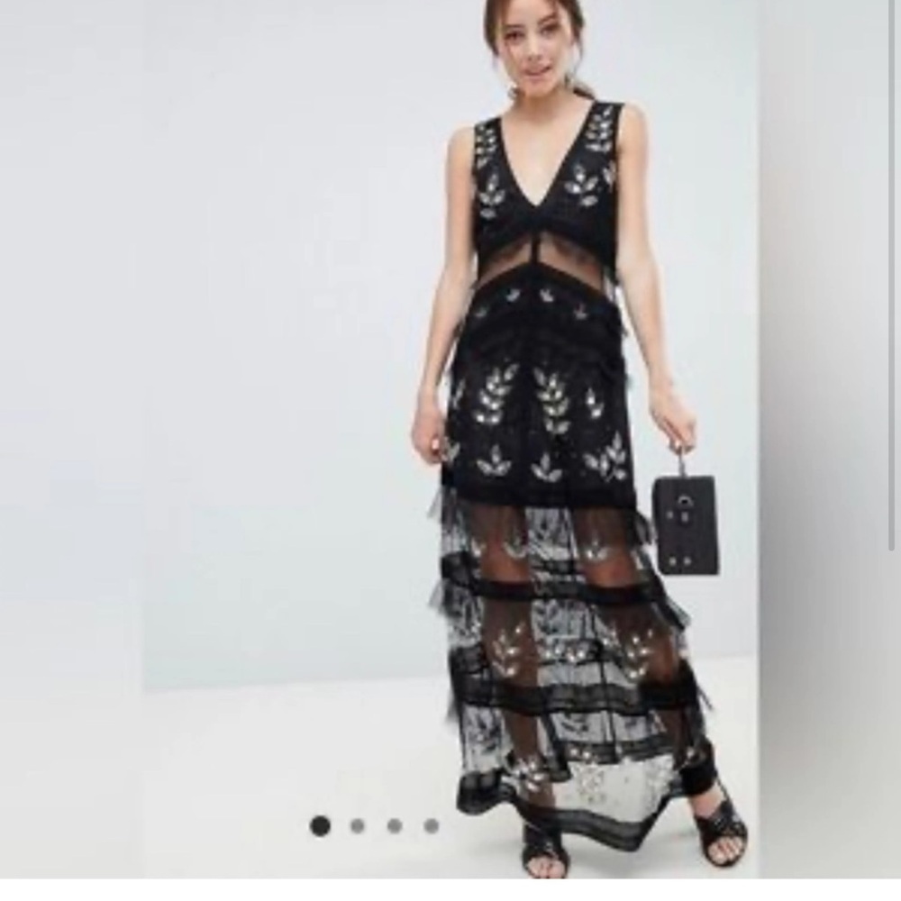 Miss Selfridge Lace & Beaded Maxi Dress – Size 10